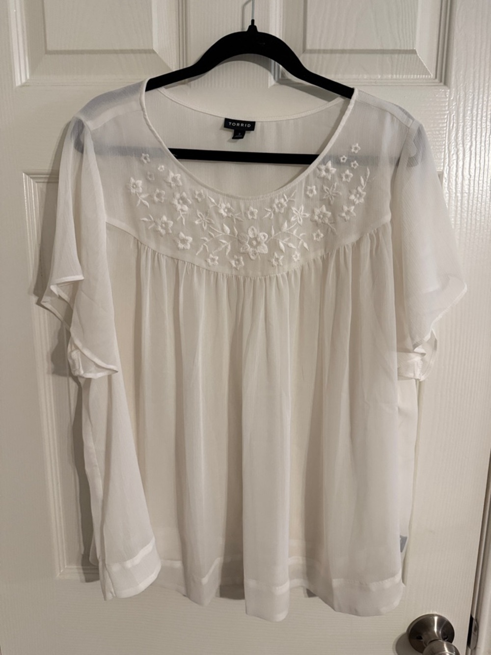 torrid White Embroidered Chiffon Peasant Blouse